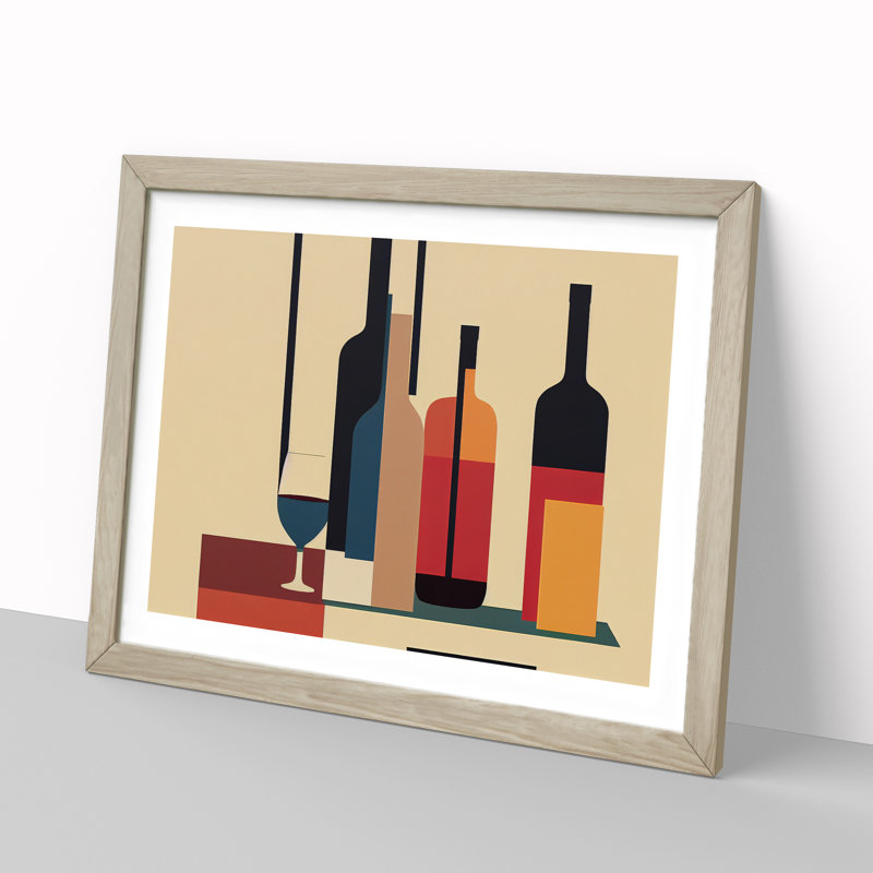 XH1022-10169X Wine Bottle Retro Art Vol.2 Abstract 1 Piece Single Picture Frame Wall Art, 25cm H x 34cm W x 2cm D, Oak