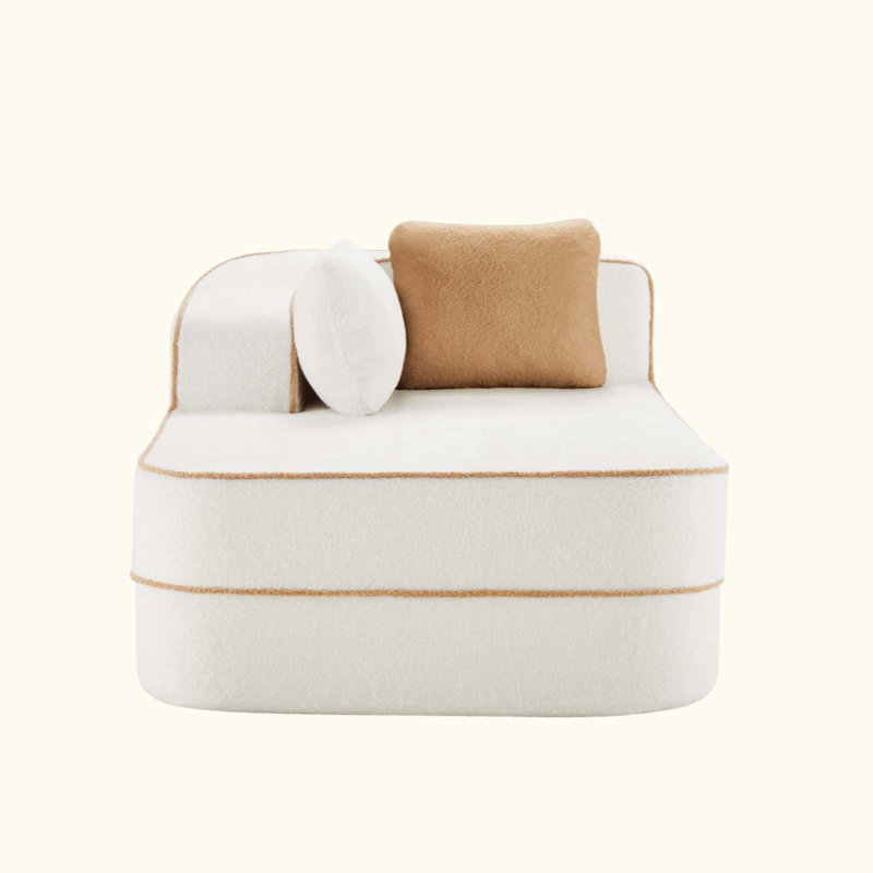 Left Chaise Sofa W/Pillows Teddy Fabric, White