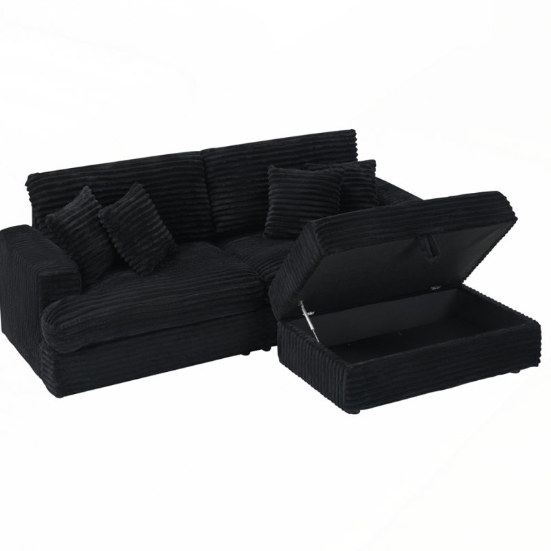 Canapé à assise large confortable et durable avec rangement dissimulé parfait pour la vie, Noir