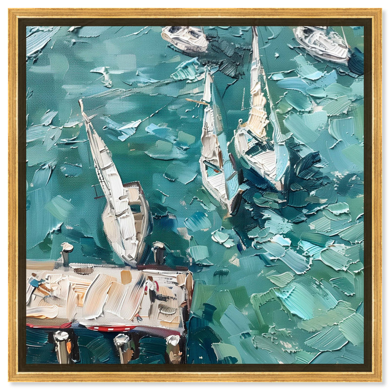 Art mural Docked Beach Coastal Inspired par Art Remedy, Cadre doré, H 31 po x l 31 po