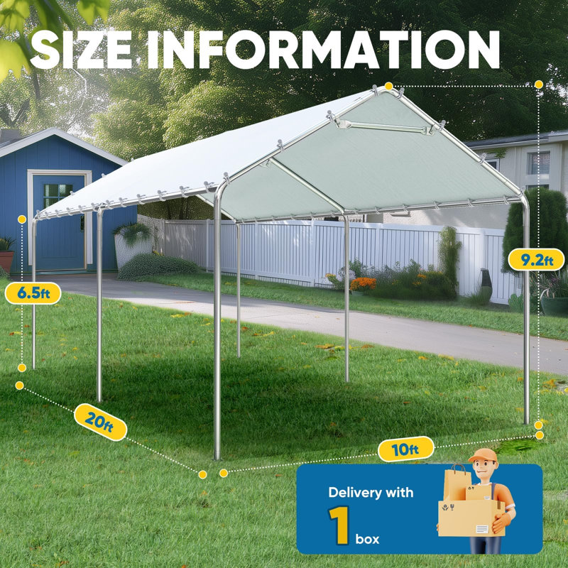 Abri pour voiture avec abri pour voiture 10 pi x 20 pi Quictent, Blanc