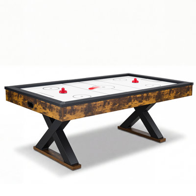 Table de hockey sur coussin d'air 84 po avec marqueur électronique et ventilateur puissant, pour salle de jeux familiale, sous-sols et maison, ensemble de table de jeu d'arcade de hockey pneumatique avec poussoirs et rondelles, pied stable en forme de X