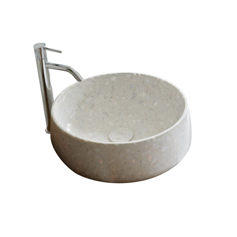 Milos Round Brown Premium Terrazzo Bathroom Sink, Moon