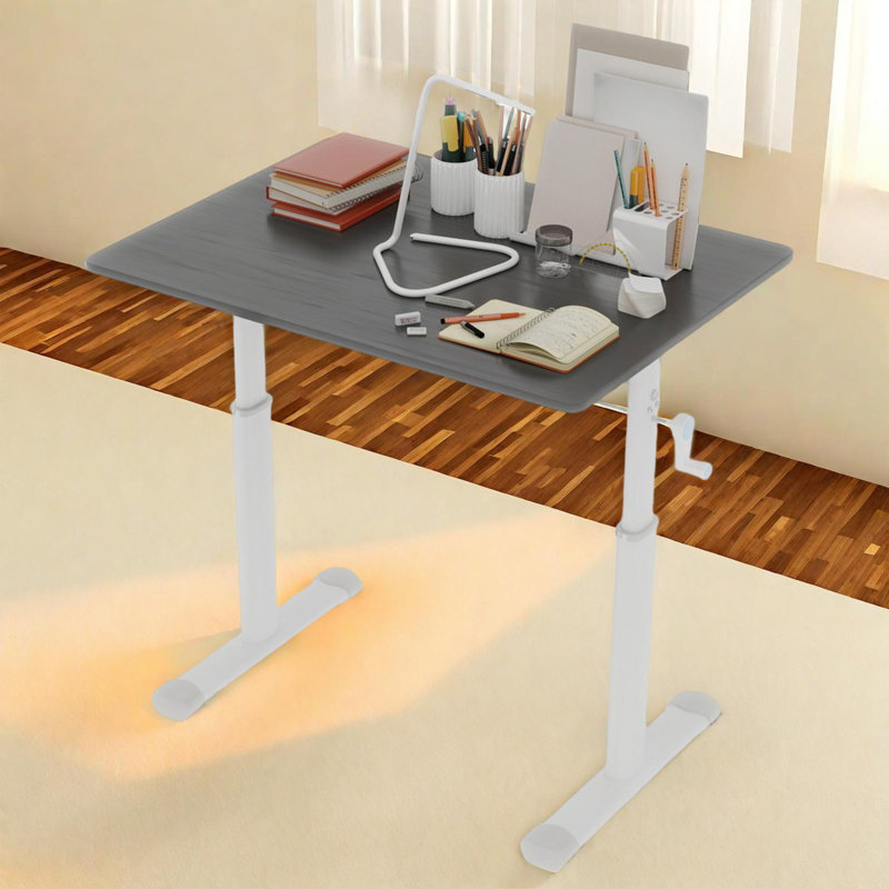 Adjustable Height Desk for Home Office and Study, Manual Crank, Minimalist Design, Gray