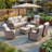 7 Piece Wicker Patio Furniture Set With 6" Thick Cushion - Outdoor Swivel Rocker Chairs Set With 3 Seat Sofa And Ottomans, Patio Conversation Sets Proch Furniture For Balcony Deck-448160435-448160438-448160436
