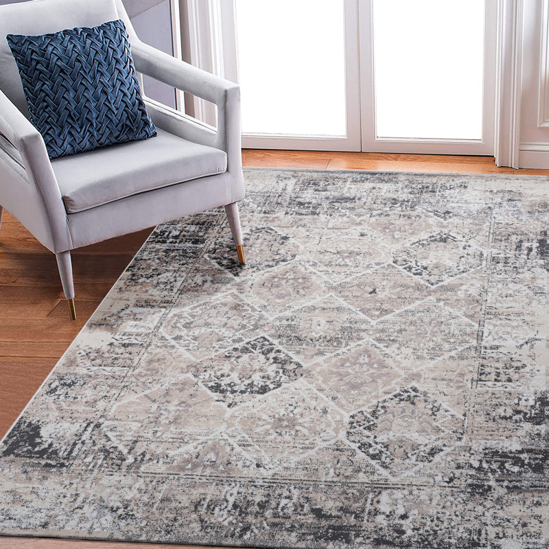 Loom & Collection 5X7 Area Rug, Cream/Anthracite, Stain Proof, Non-Shedding, For Home Office Fade , Living Room