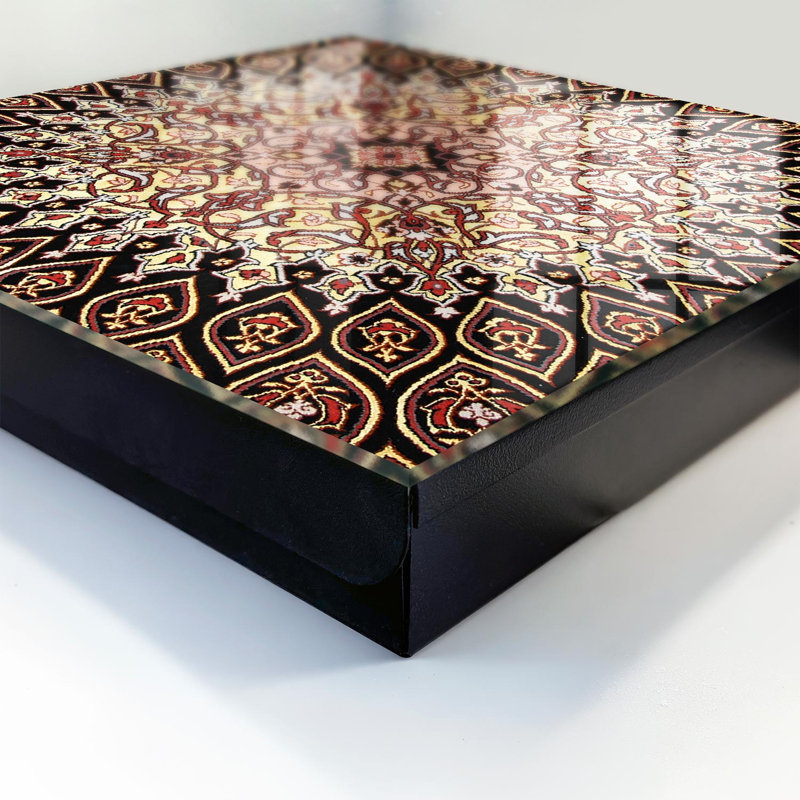 Key cabinet for wall, Opens to the left, 30x30x5, Black, Rich ornament in warm tones, 