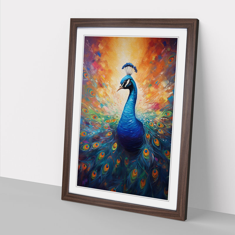 Peacock Action 1 Piece Single Picture Frame Wall Art, 64cm H x 46cm W x 2" D, Walnut Framed