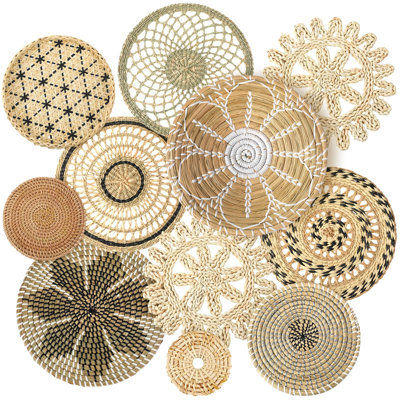 Siena 11 pièces Boho Siena décoratif panier de jonc tissé Boho Art mural rond maison de campagne Paniers à suspendre pour la cuisine Rustic Home Summer Decorations