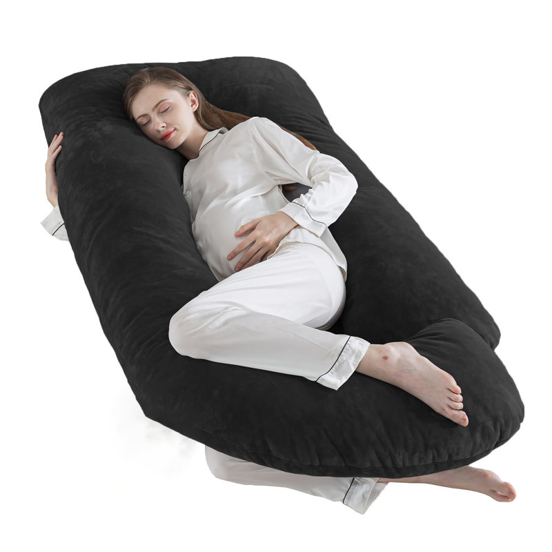 Black Velvet Memory Foam Full Body Maternity Pillow