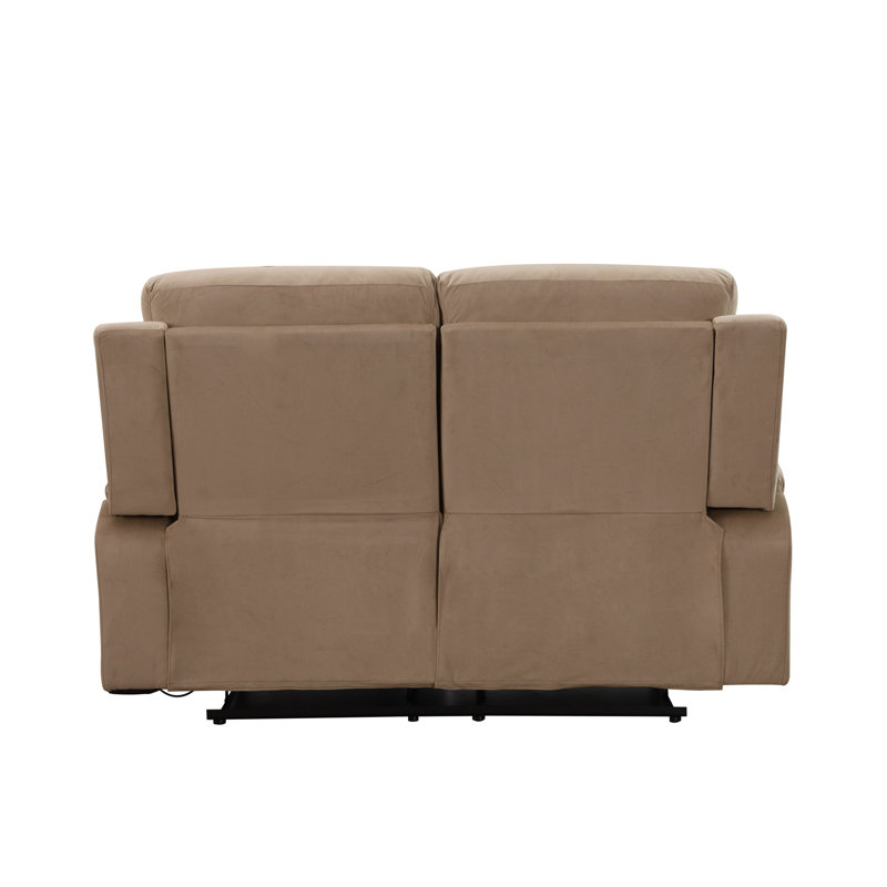 RecliningTransitional Microfiber Fabric Loveseat, Beige