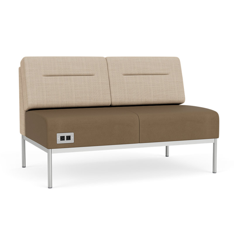 Causeuse Darsey, Argent argent, Chambray calcaire; Patriot Plus taupe, Avec alimentation