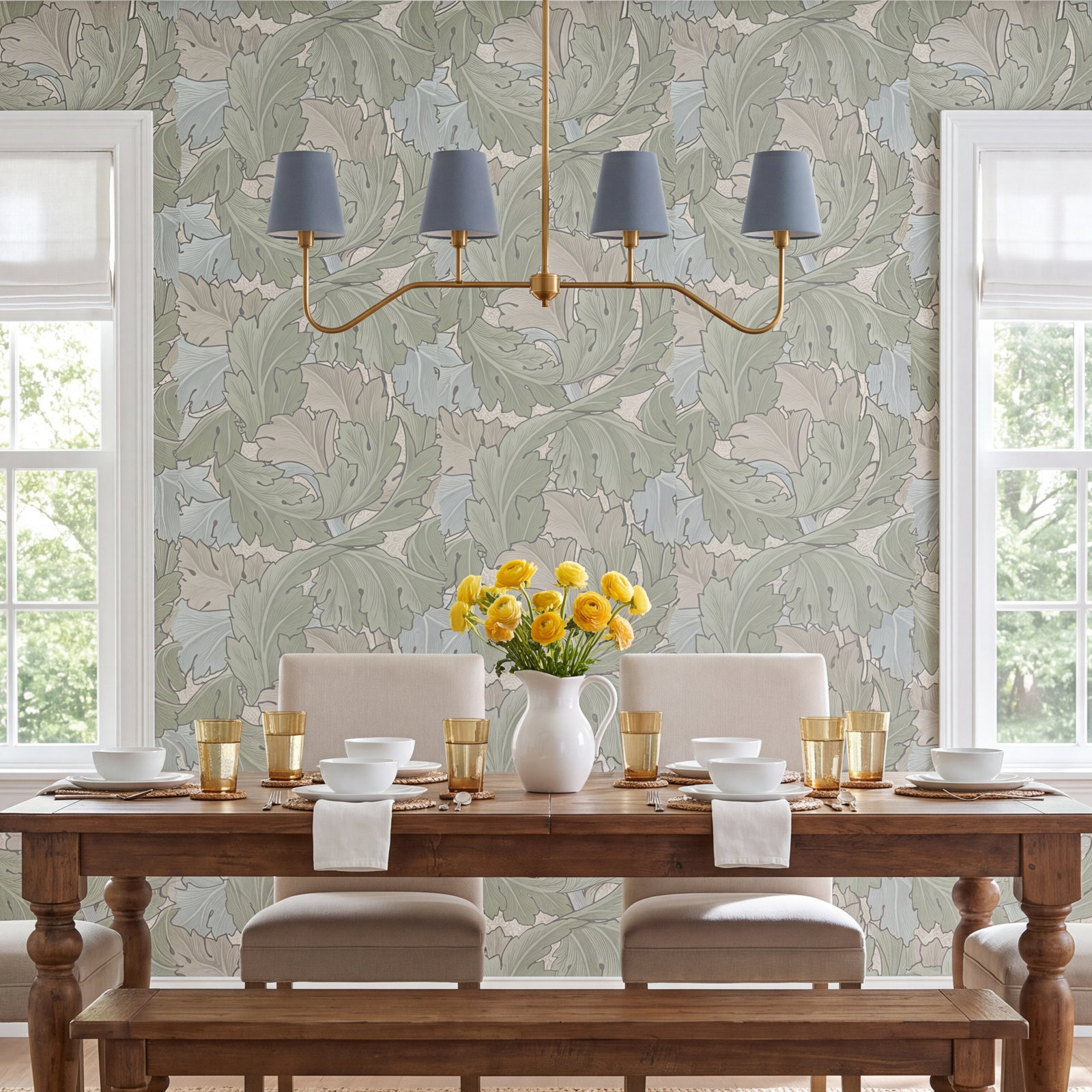 Floral Wallpaper, Sage;Duck Egg