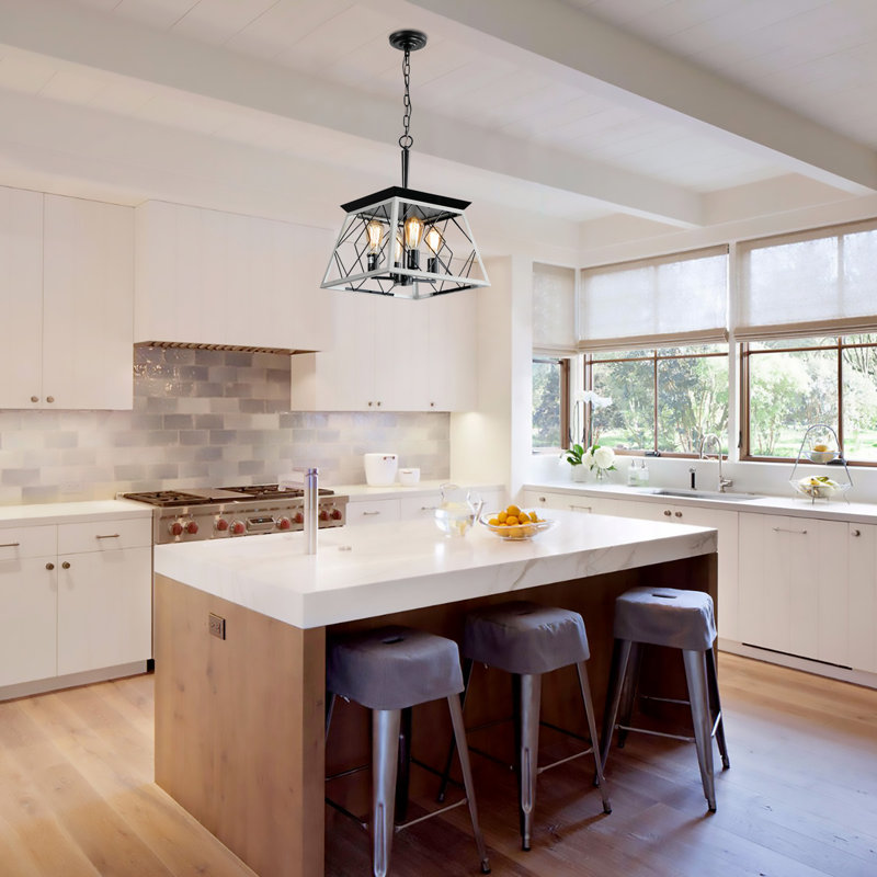 Lustre rustique 4 lumières Farmhouse | Luminaire suspendu blanc en fer et bois pour salle à manger, Argent argent, Raccordé