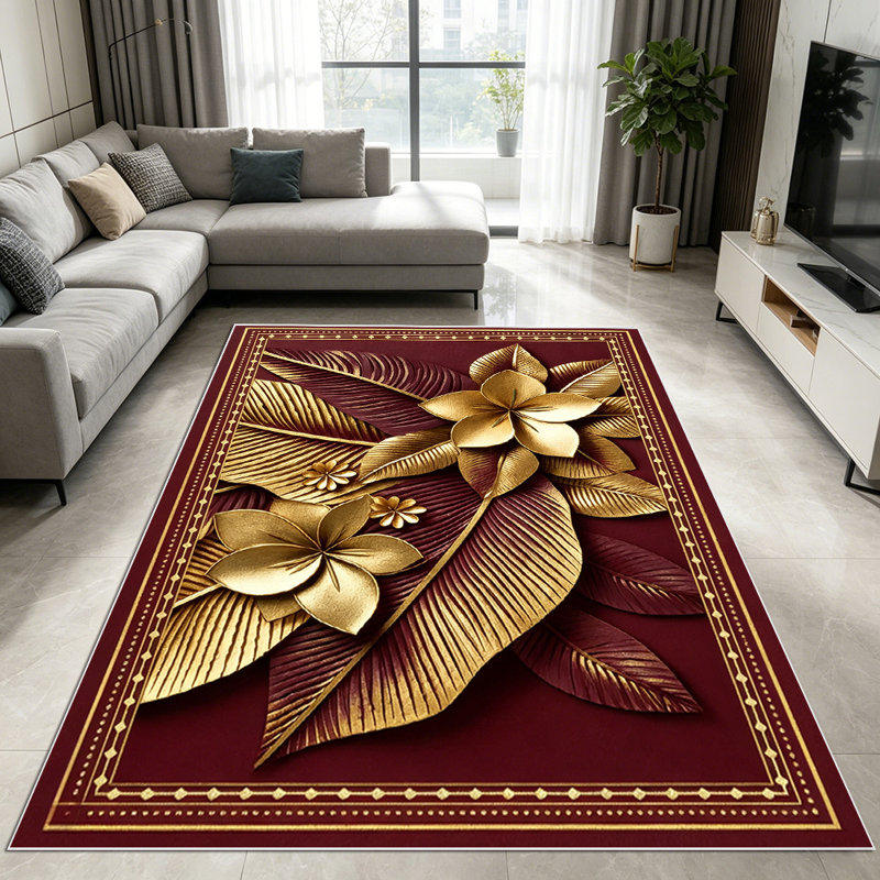 1PC Vintage Gold 3D Embossed Tropical Floral Leaf Pattern area rugs for Living Room, Soft, All seasons, Easy-maintain, Washable Indoor mat, Farmhouse suitable for for dining room, bedroom, entryway...