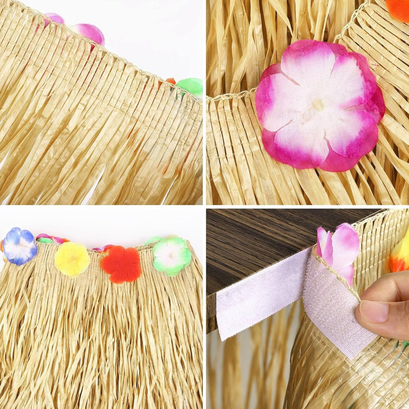 4 Pack Luau Grass Table Skirt Natural 9 Feet x 29.5 Inch Hawaiian Table Skirt, Straw Yellow