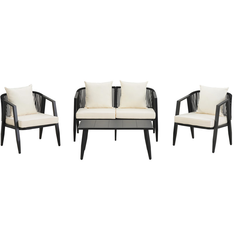 Siège de piscine confortable avec chaises en fer et dossier rembourré coussins de patio - pelouse, Beige, Noir