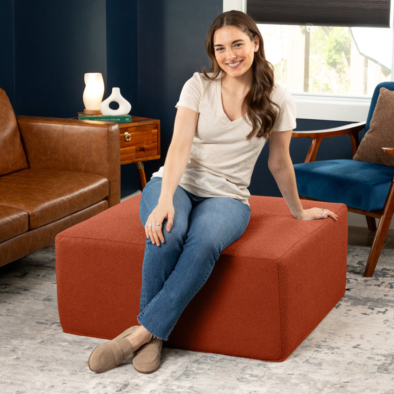 Terra Cotta Faux Fur Oversized Square Cocktail Ottoman