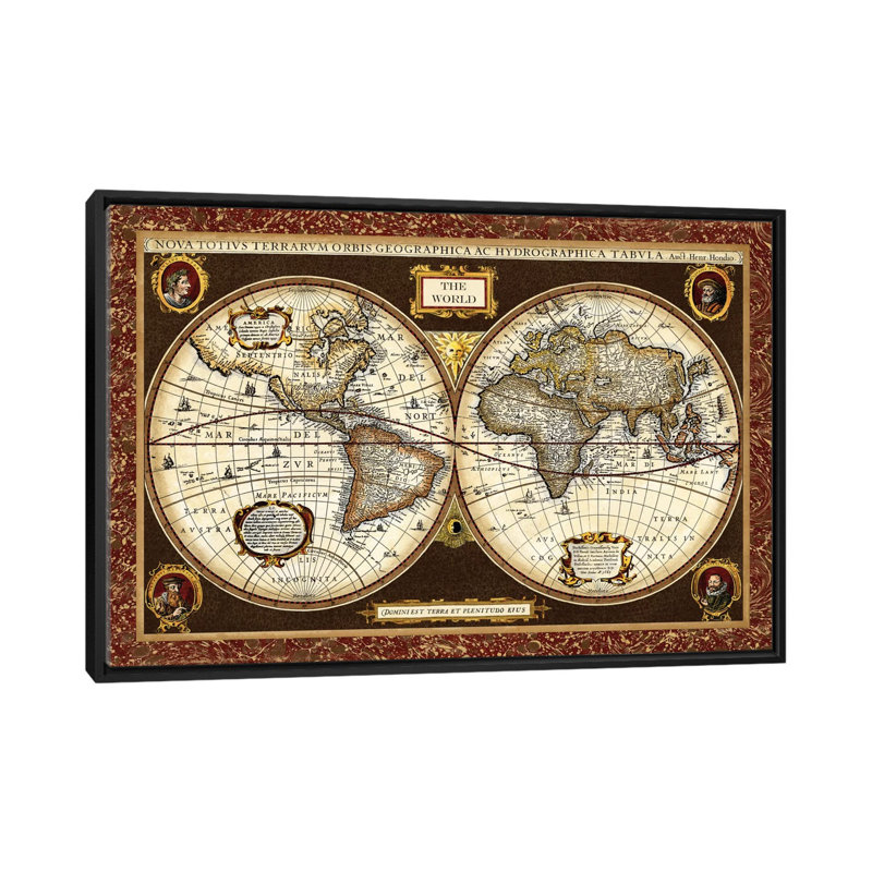 Carte du monde décorative par Vision Studio - impression sur toile tendue, H 18 po x l 26 po x P 1,5 po, Pas de tapis