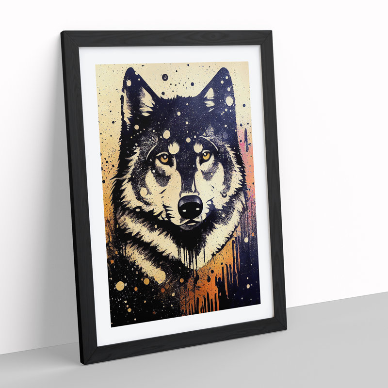 XV1022-5258X Wolf Graffiti No.4 - Single Picture Frame Painting, Black, 64cm H x 46cm W x 2cm D