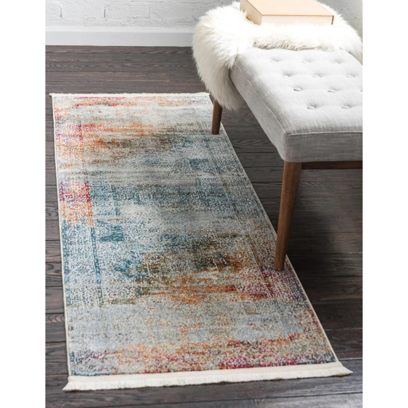 Tapis contemporain de couleur aquarelle Mulvihill, Tapis de couloir 2 pi x 8 pi