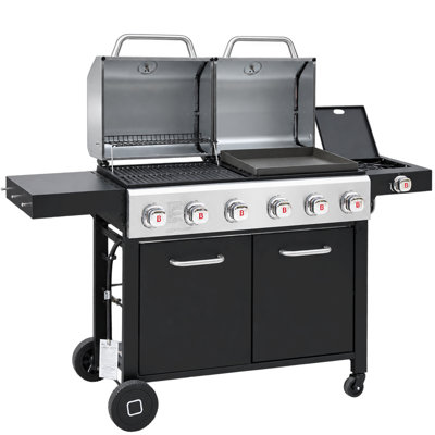 Flintex 6 Burner Propane Gas Grill with Side Burner, 609 Sq. In. Cooking Area, Cast Iron Grates Griddle Combo, 69,000 BTU Outdoor BBQ Grill for Backyard