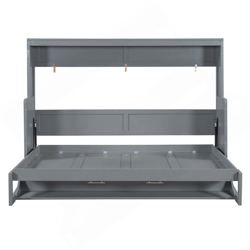 Lit escamotable double avec bureau à levage hydraulique, gris, Gris, Full