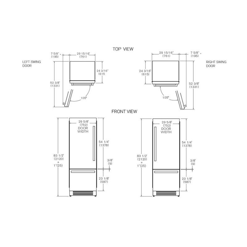 Refrigerator 30" Built-In Bottom Mount With Ice Maker Door, Stainless Steel, Right Handed
