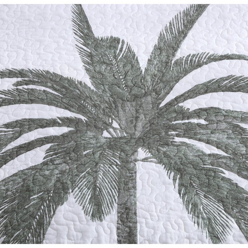 Palm Island King-Sized White Cotton Reversible Quilt Set