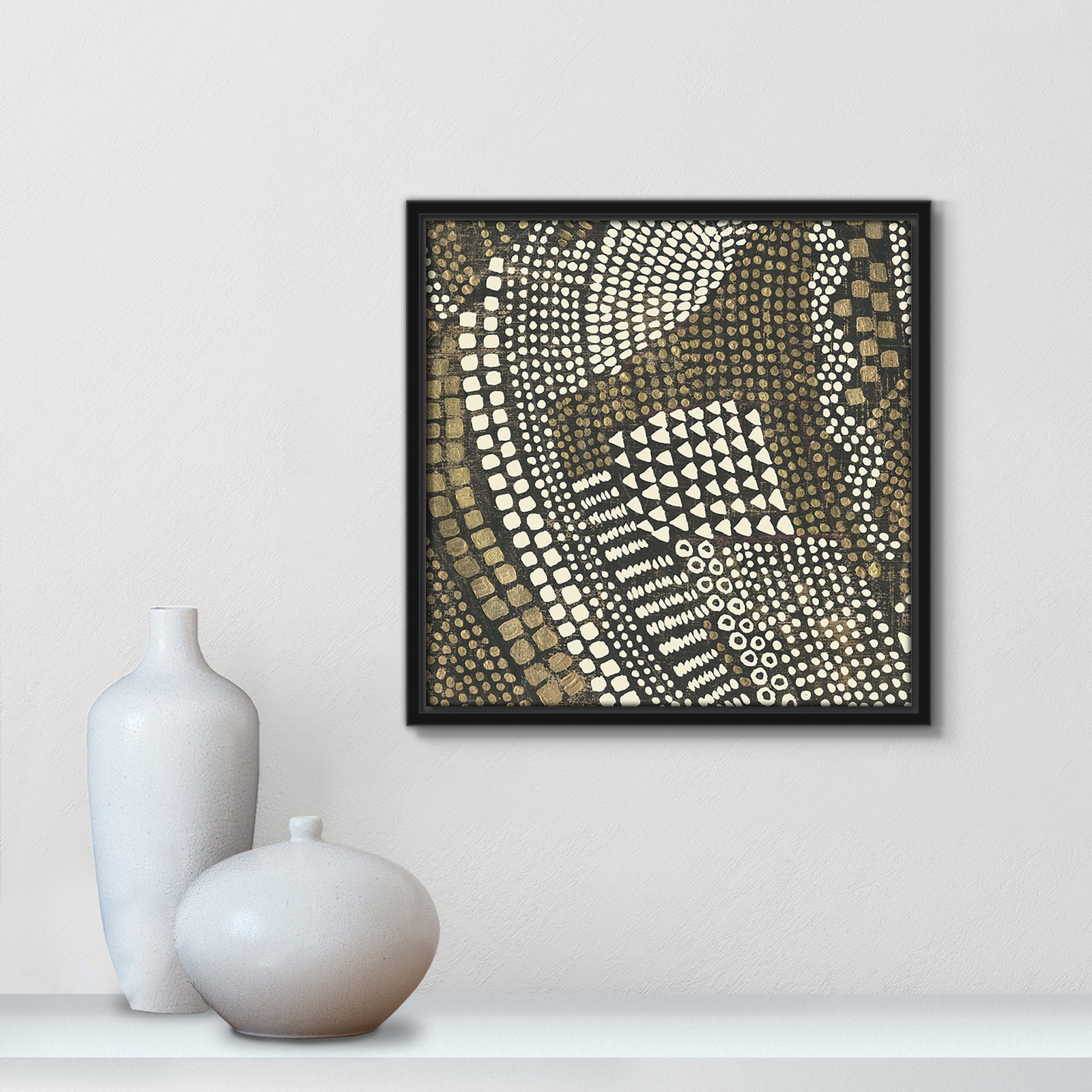 Bergen "Reaching Gold III" Painting, Black Framed, 13.5" H x 13.5" W x 2" D