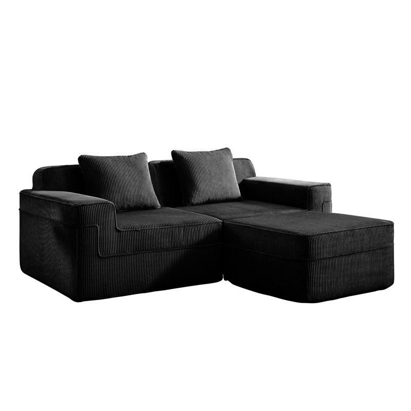 Canapé modulaire 2 places avec repose-pieds Modern, 33.85" H x 81.1" W x 41.3" D, Black
