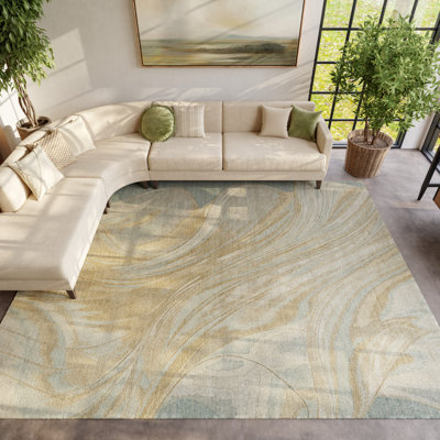 Tapis moderne ivoire bleu 7 pi 9 po x 9 pi 9 po Nourison Brushlight