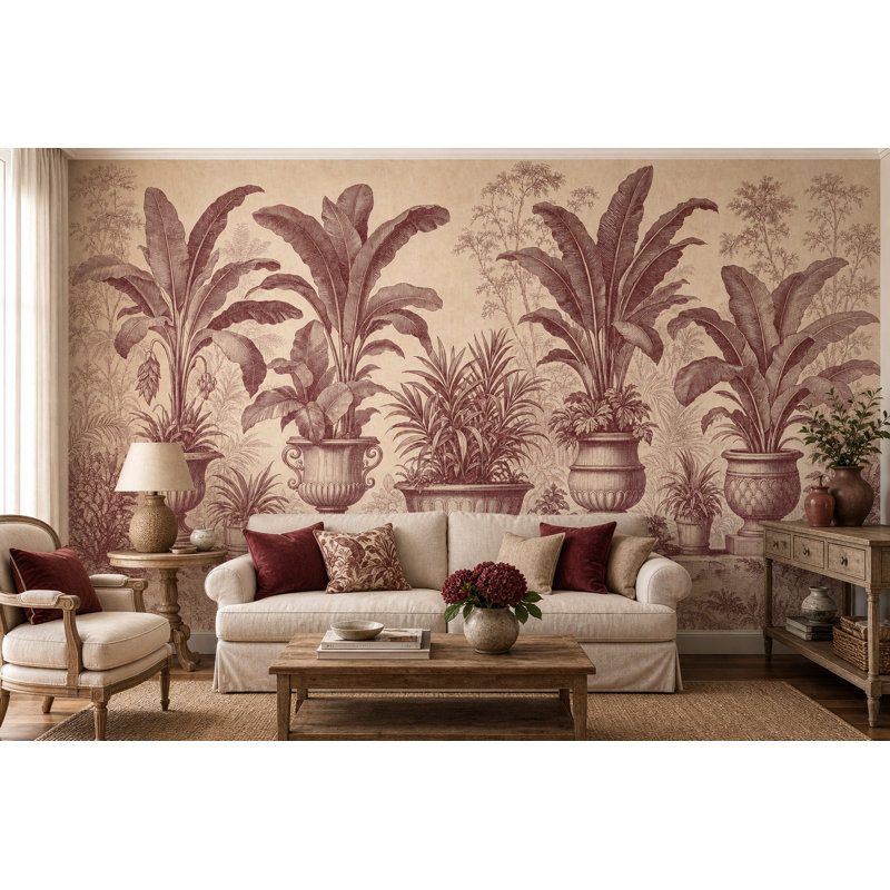 Papier peint botanique rétro vintage, Textured Non-Pasted, 140"x108"