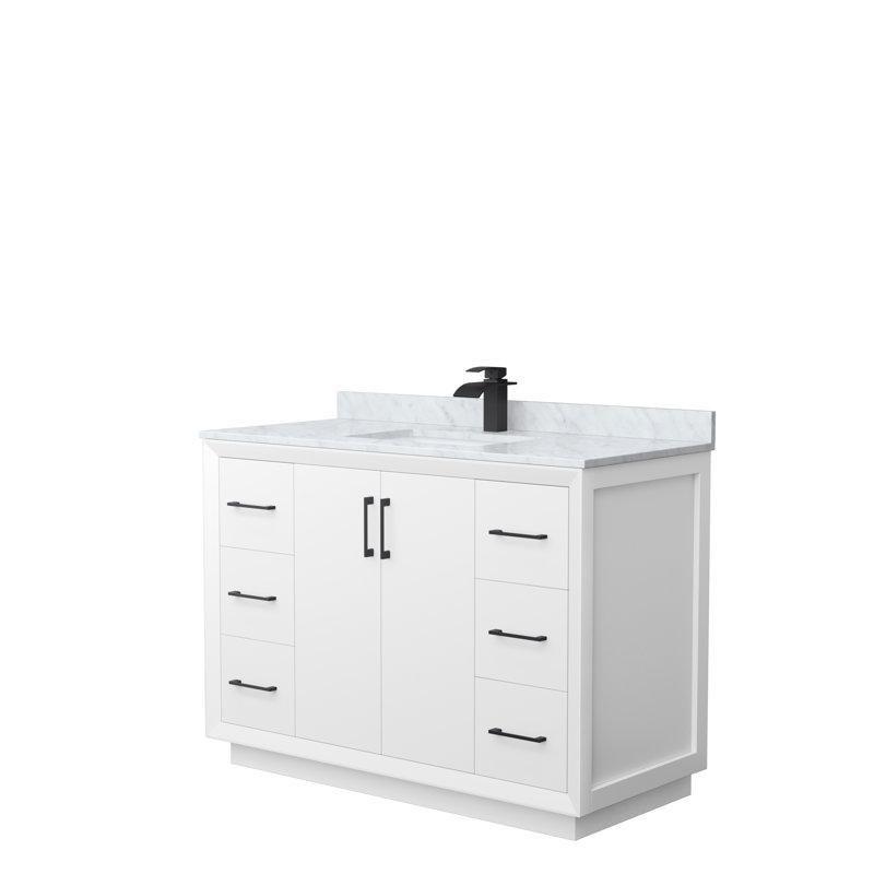 48'' Single Bathroom Vanity with Genuine Marble Top, Black, White