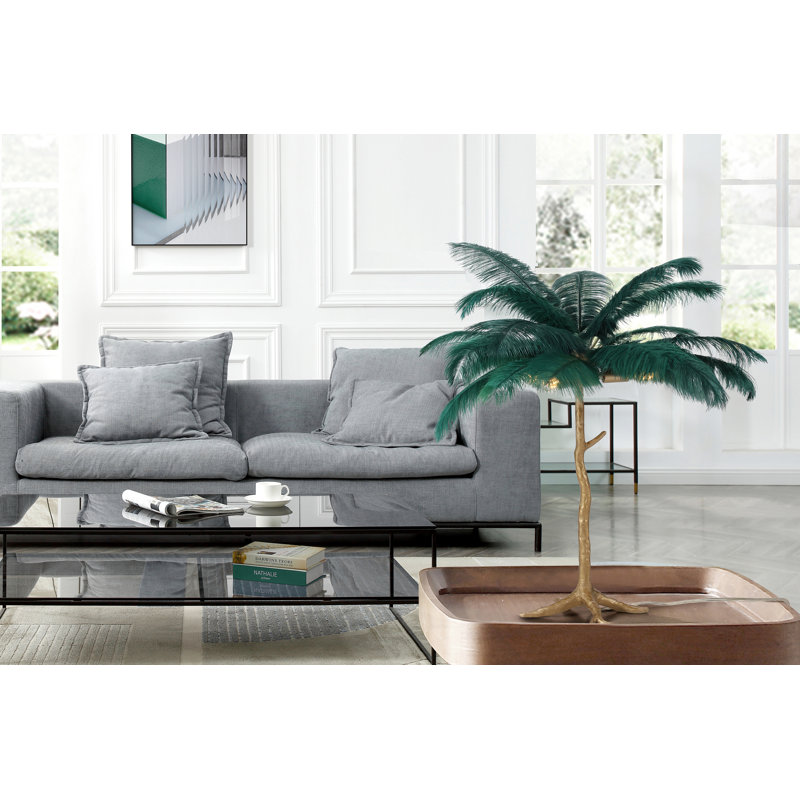 28"H Branch and Black Ostrich Feather Table Lamp, Vert