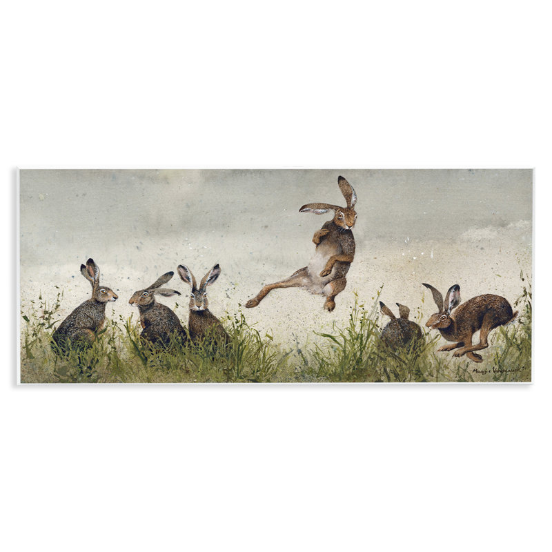 Jumping Hares in Wild Wall Plaque Art by Maggie Vandewalle