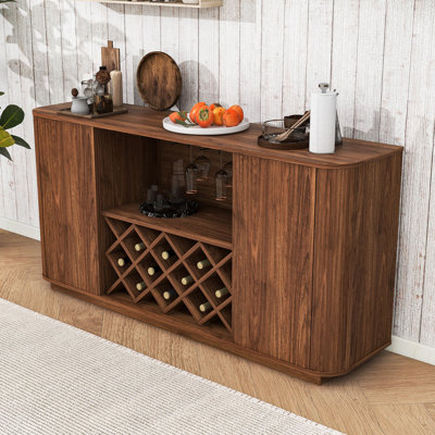 Buffet Modern Wavy Curve avec support à vin, tablettes réglables et porte-verres