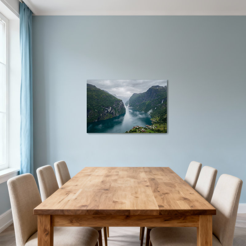 Paysage et nature Montagne Lake Valley Green Hills Cloudy Sky Village, H 24 po x l 36 po
