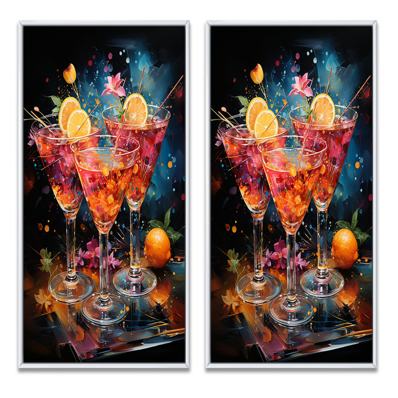 «Cocktail Confetti» - 2 pièces, H 40 po x l 40 po, Cadre blanc
