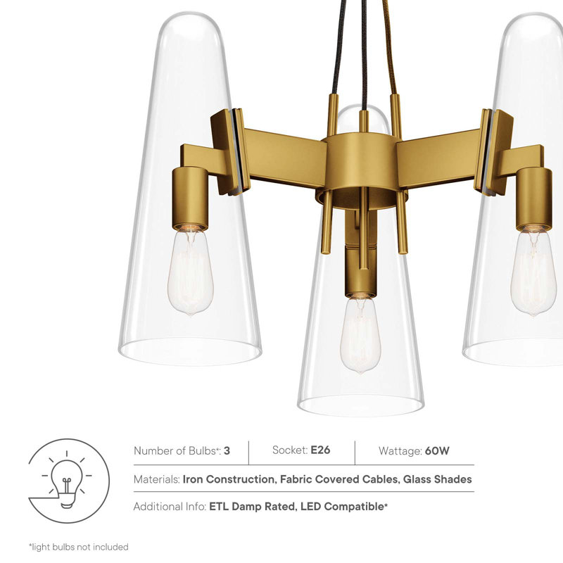 Beacon 21" Clear Satin Brass 3-Light LED Pendant for Indoor/Outdoor
