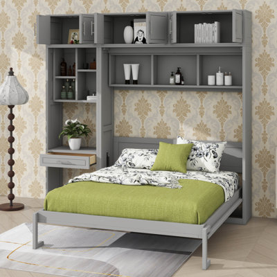 Luxueux lit escamotable mural avec bureau, armoire supérieure et rangement