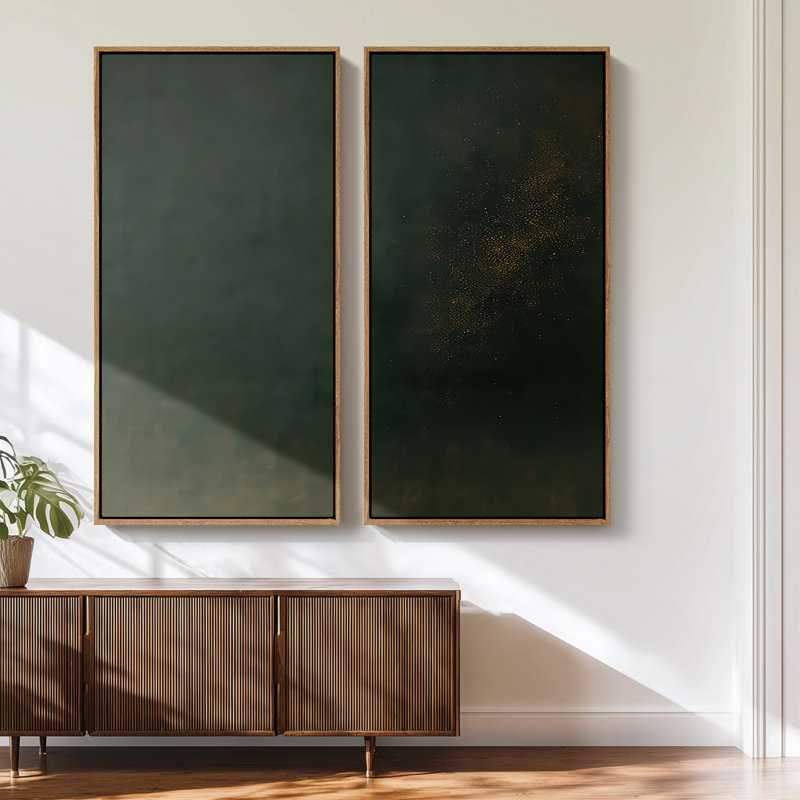 Grand ensemble d'art mural sur toile encadrée - Impressions abstraites vert foncé émeraude - 60 po x 30 po x 2 pièces