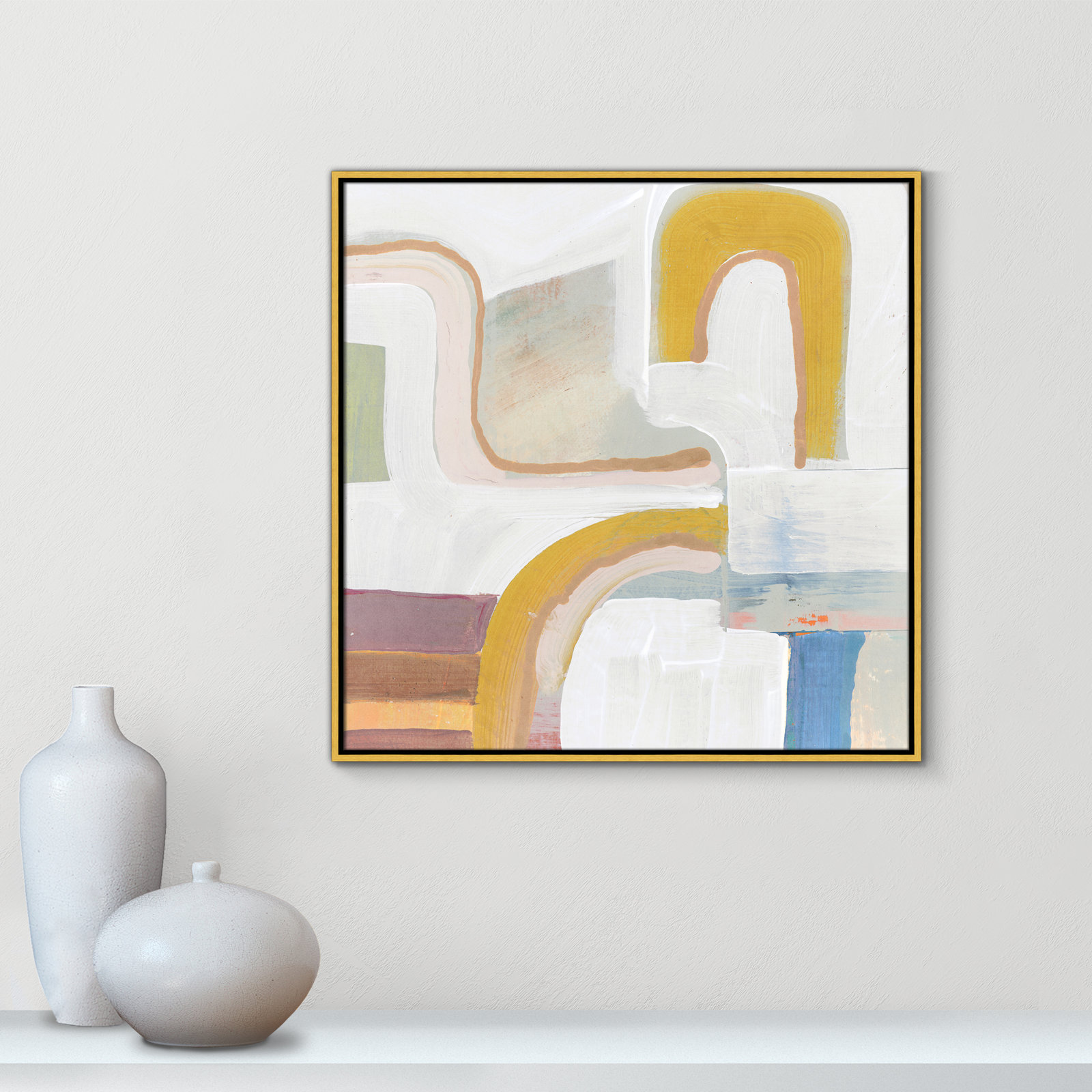 Together Again I by Cartissi - Floater Frame Painting Print on Canvas, 31.5" H x 31.5" W, Gold