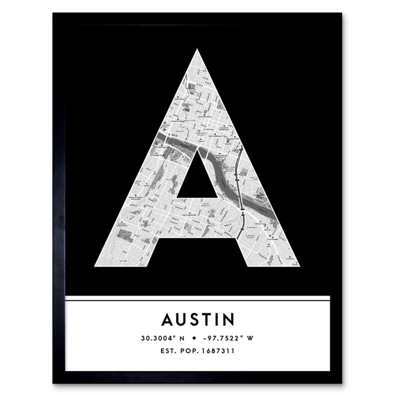 Austin City Map Austin Black & White by Wee Blue Coo - Single Picture Frame Typography
