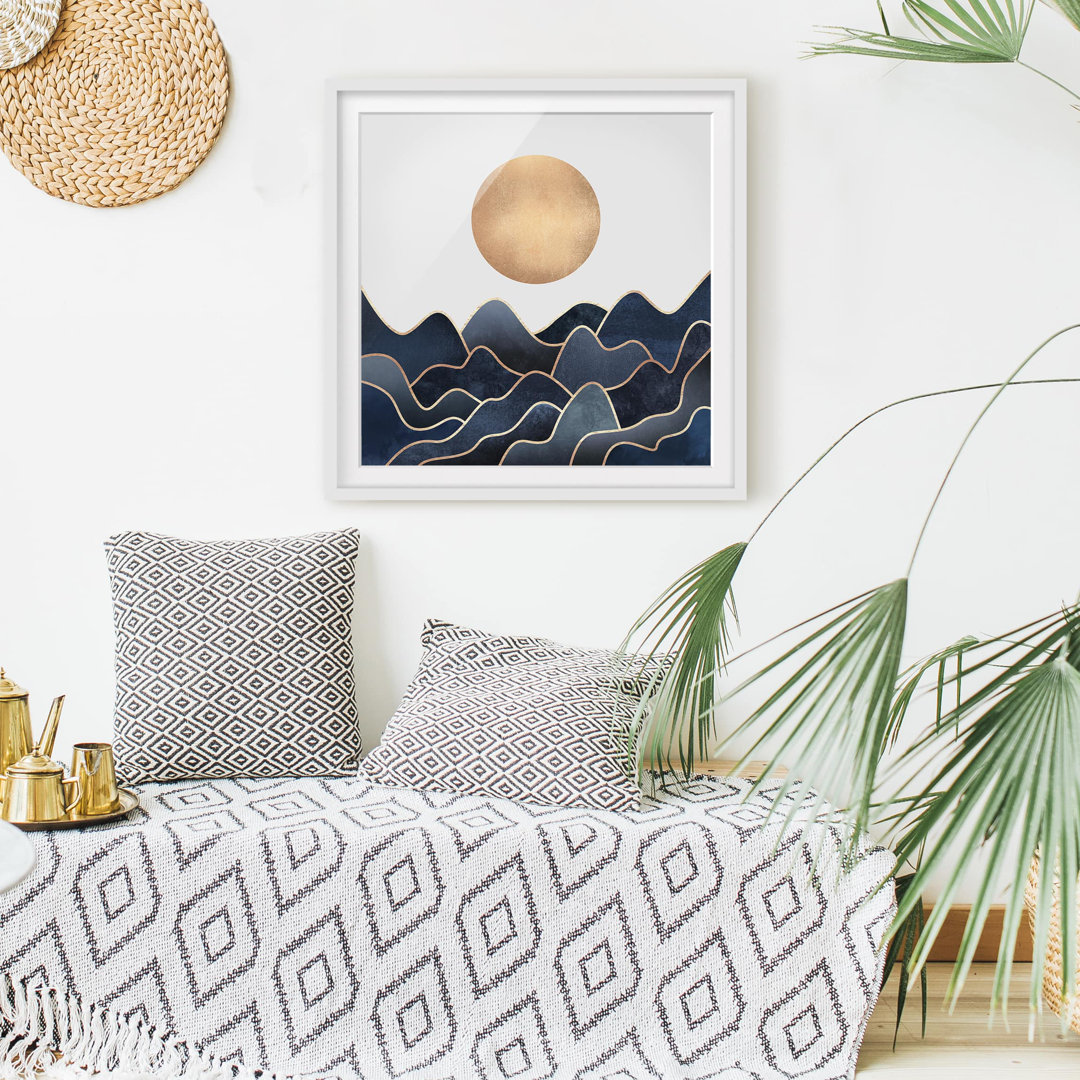 Gerahmtes Poster Golden Sun Blue Waves