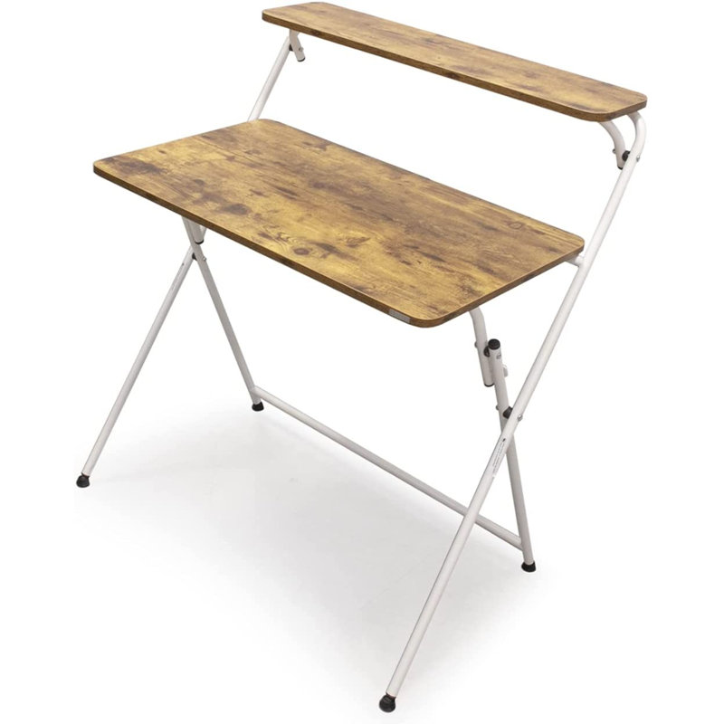 Ishbel Metal Base Writing Desk, Rustic Brown/White