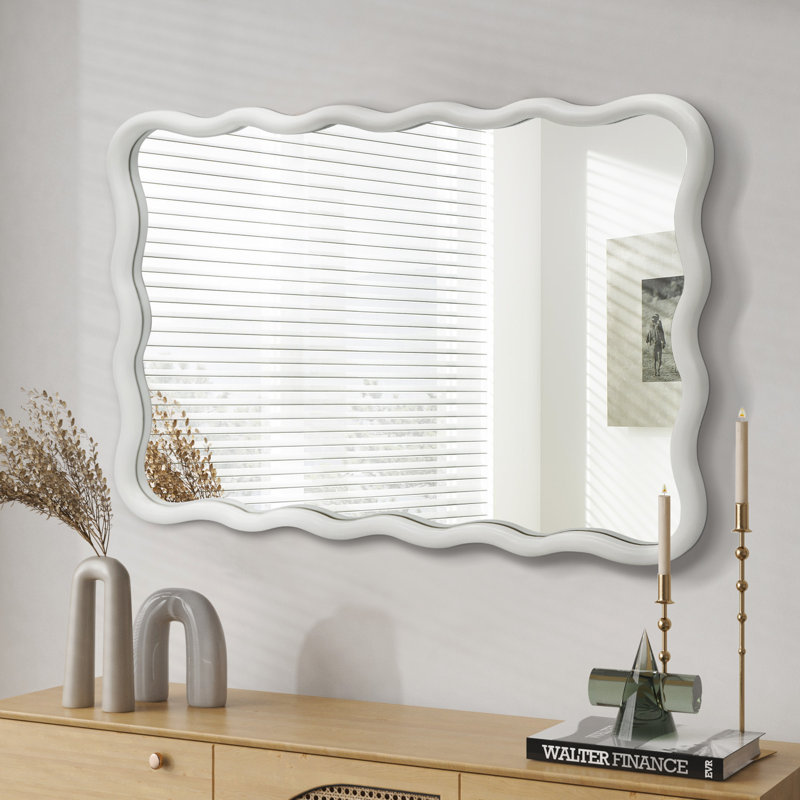 Axat Solid Wood Wavy Mirror, 20" x 30", White