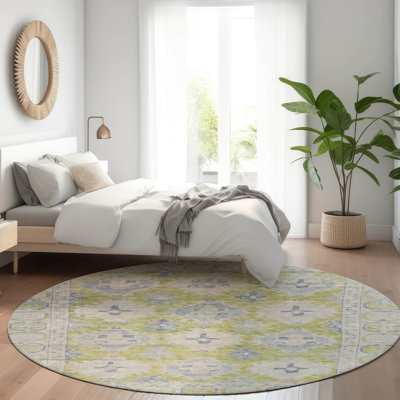 Machine Washable Indoor/Outdoor Xhevrie Aloe Rug