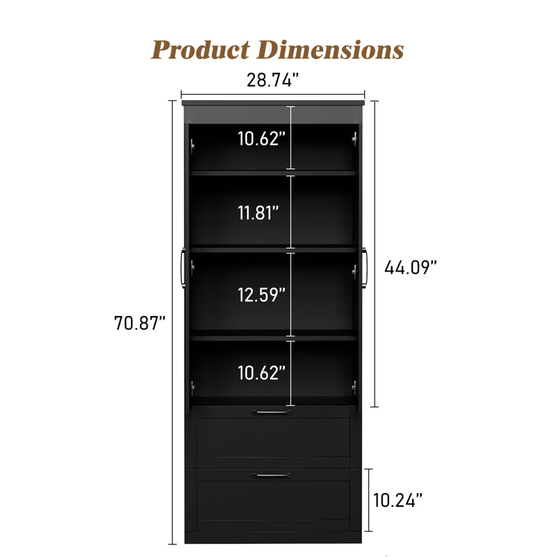 Armoire de cuisine de 71 po de hauteur, armoire de rangement avec tablette réglable et tiroirs pour la cuisine et le salon