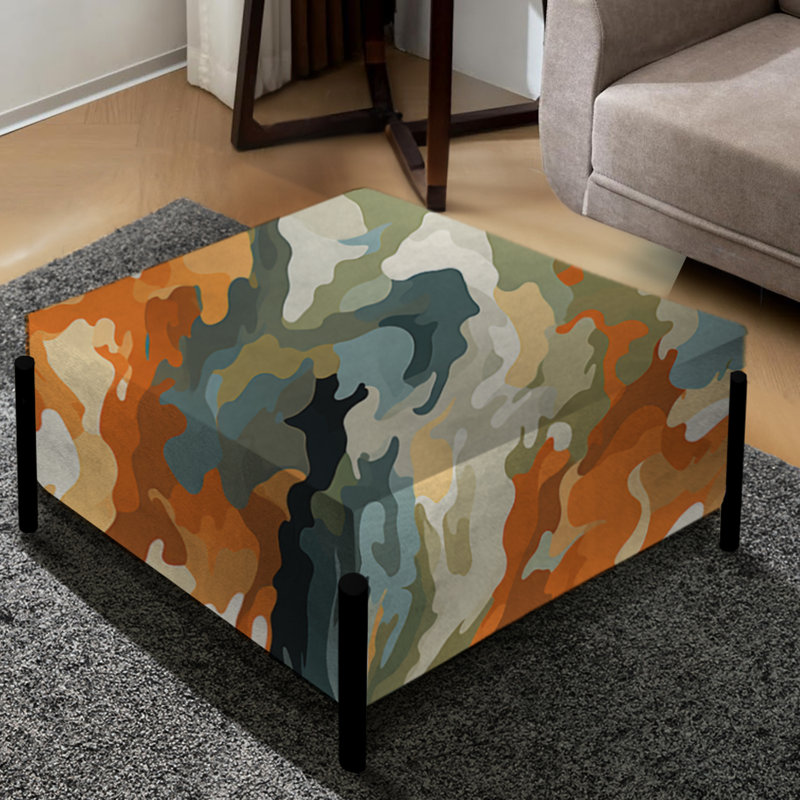 Orange And Green Expedition - Camouflage Large Square Ottoman